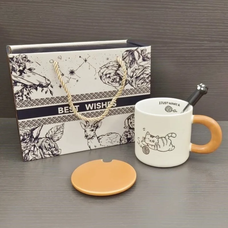 手描きの陶器製猫マグカップ、クリエイティブで可愛い子猫コーヒーカップ、高級プレミアム誕生日プレゼント、男性と女性向け、家庭用