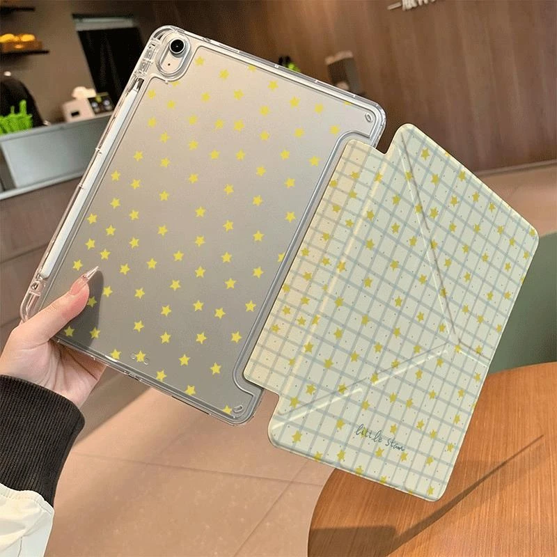 Yellow Grid Star Tablet Case For iPad Pro 11 12.9 13 A16 M2 M4 M3 M5 Shell 8.3 9.7 10.2 5/6/7/8/9/10/11th Mini Air 3 4 5 6 Cover