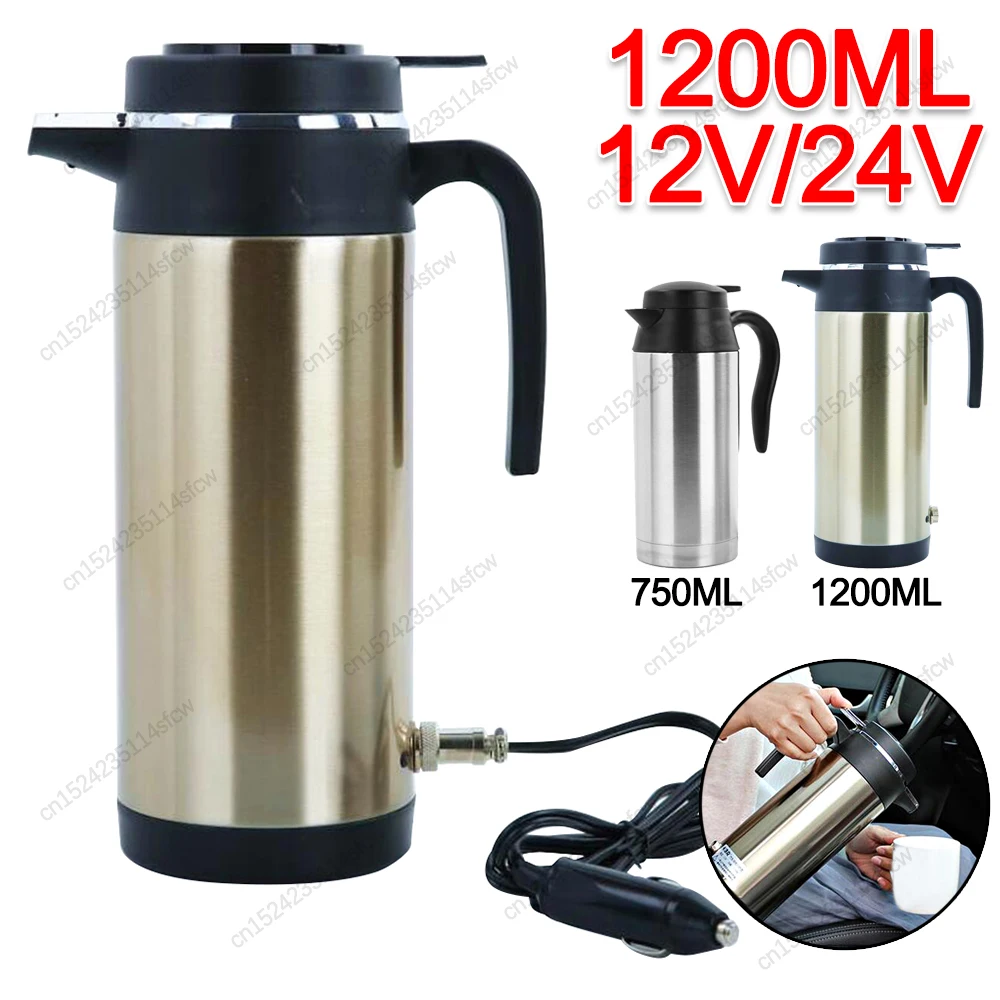 750/1200ML 12V/24V Stainless Steel Thermal Bottle Portable Electric Kettle Heated Car Mug Vehicle Heating Cup Coffee Thermos Mug