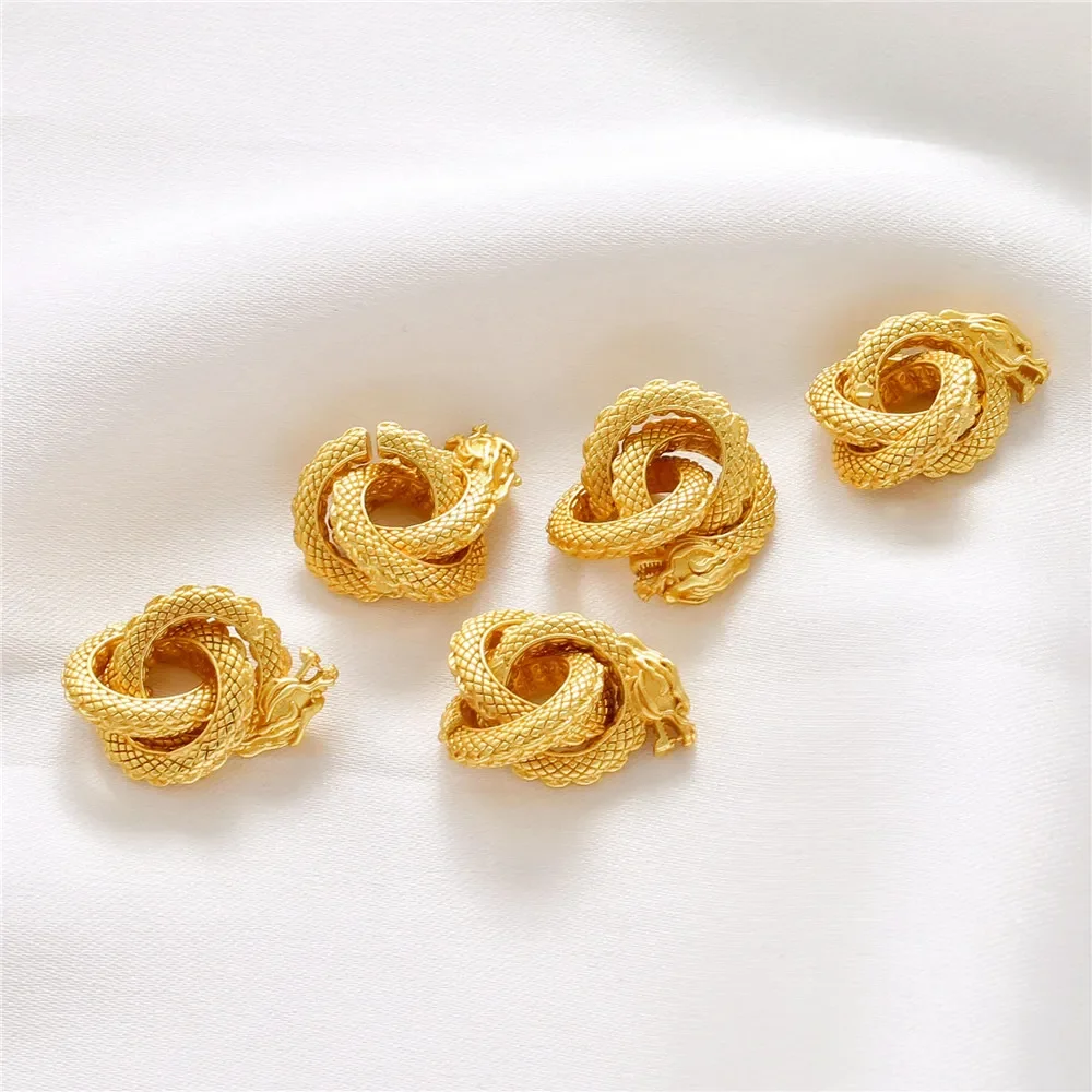 18K Gold Color Gun Black Dragon Three-ring Coil Dragon Spacer Bead Diy Bracelet Woven Bracelet Rope String Jewelry Accessories