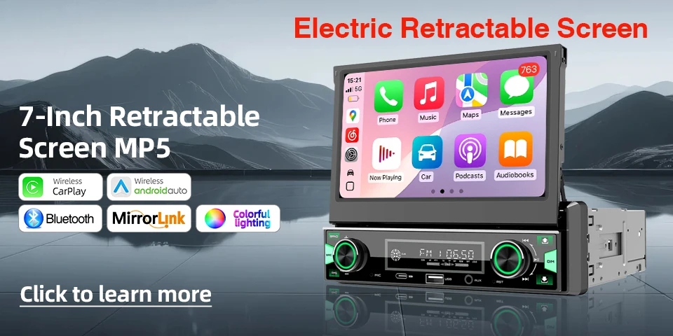 Einstellbarer Bildschirm 1Din MP5 Kabelloses Carplay Android Auto Autoradio FM EQ Mirror Link Universelles Auto-Audio-Multimedia-Player – Detail 1