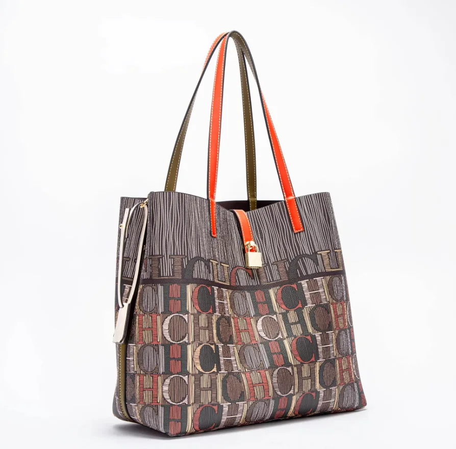 

Женская сумка-ведро Chch из искусственной кожи, классическая сумка через плечо с цветным принтом и надписями, вместительная сумка-тоут, водонепроницаемая сумка для поездок на работу