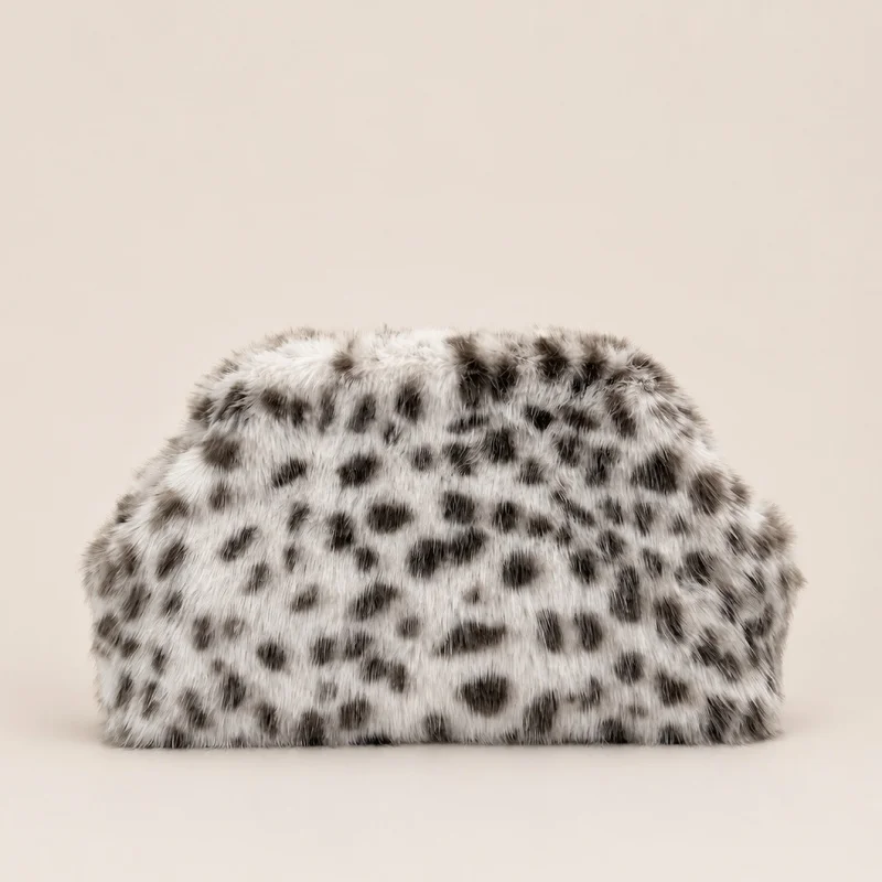 Winter Plush Tweed Lock Frame Clutch Bag,Women Retro Plaid Cloud Evening Bag,Soft Fluffy Leopard Deer Texure Zebra Stripes Purse
