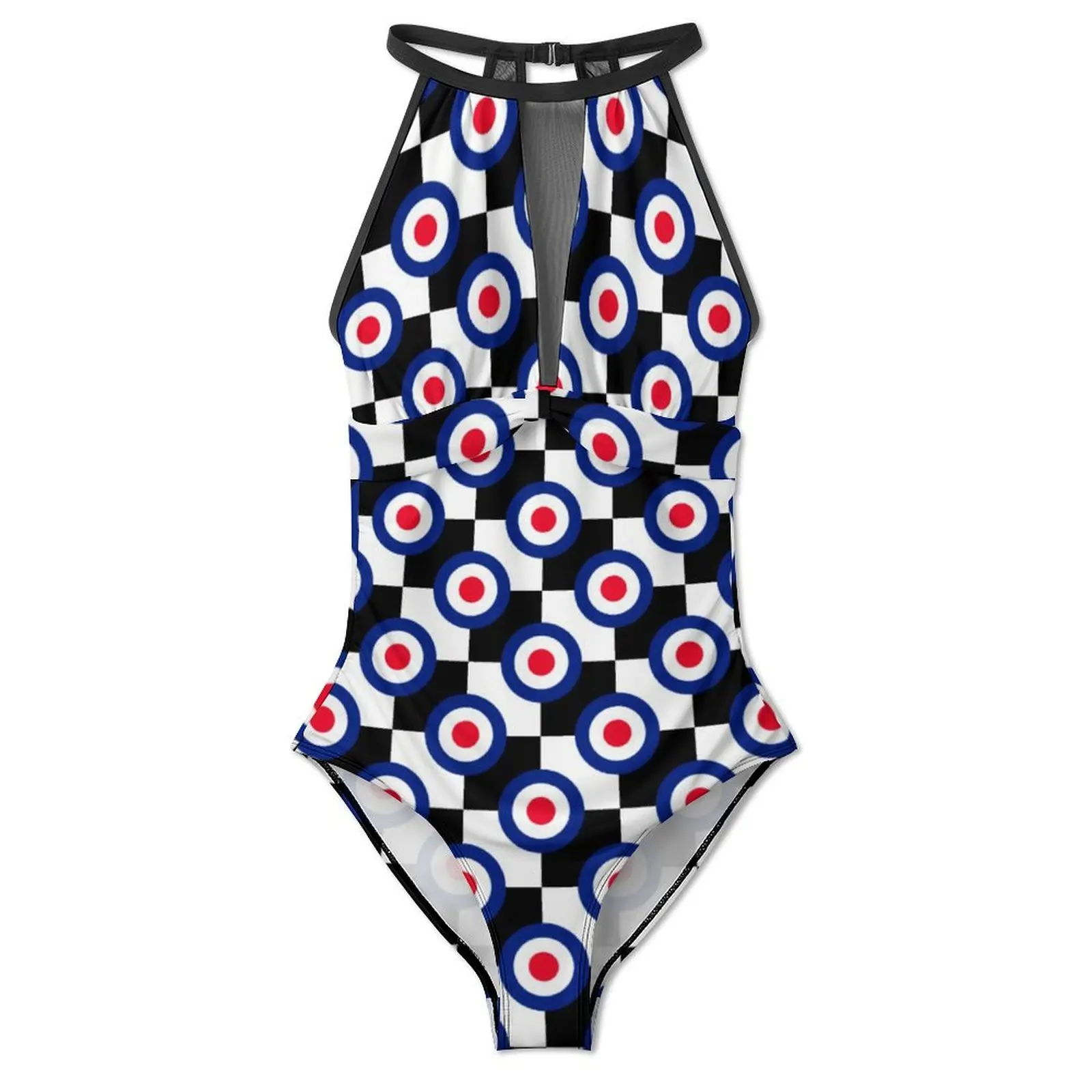 Retro Mod Print Swimsuit Roundels Checkers Push Up Swimwear One Piece Holiday Bathing Suit Swimsuits Sexy Pattern Beach Outfits