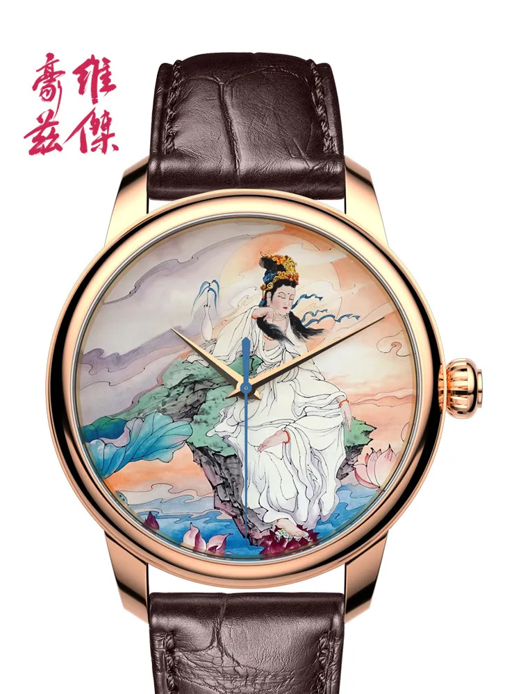 Howz Designer Original Custom Guanyin Bodhisattva Micro-painted Enamel Watch Men's Mechanical Watch Buddha Men's Watch