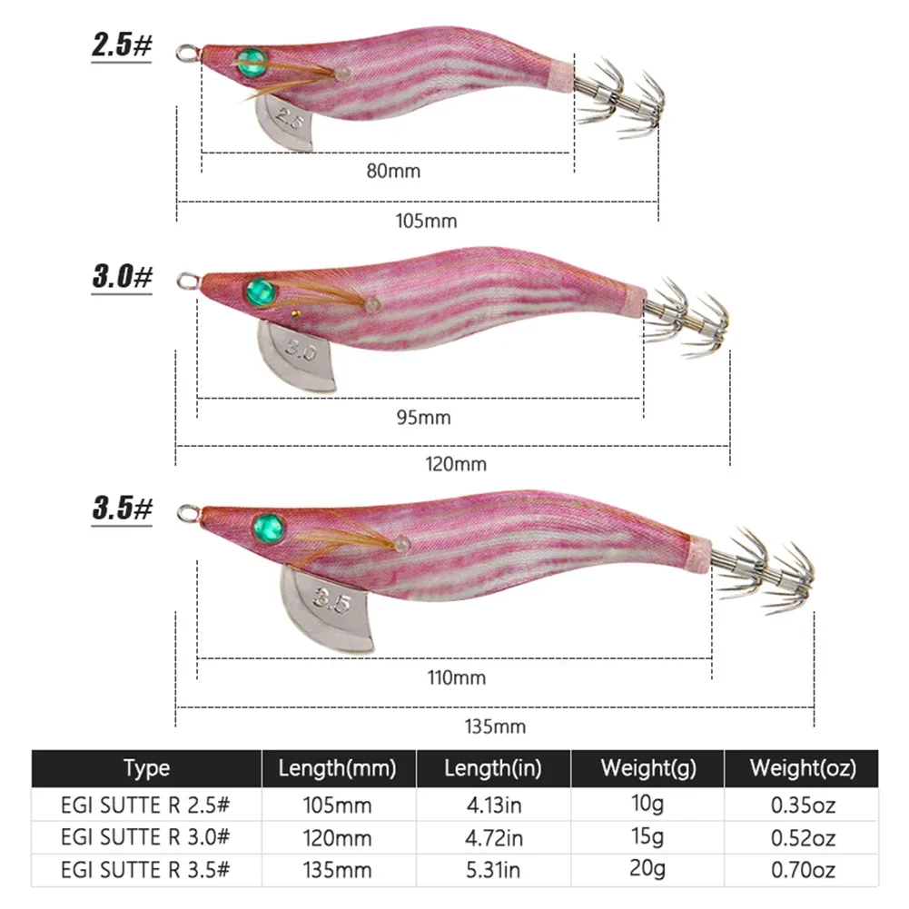 Fishing Wooden Shrimp 2.5# 3.0# 3.5# EGI SUTER R Squid Fishing Lure Fluorescent Fake Bait / Bionic Bait Pesca Accessories