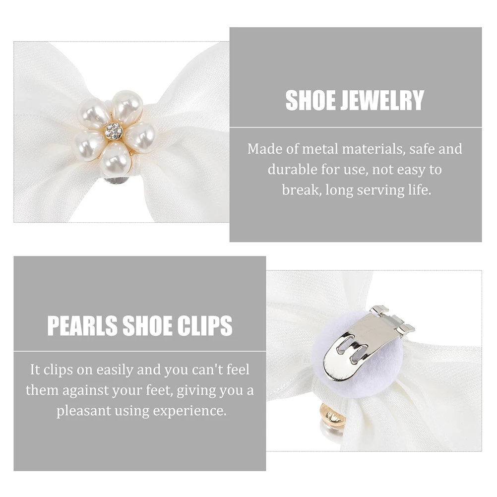 

2 Pairs Bow Shoe Clips for Women White Heel Pumps Decorative Accessories Wedding Bridal Party Prom Gifts Jewelry Crafts