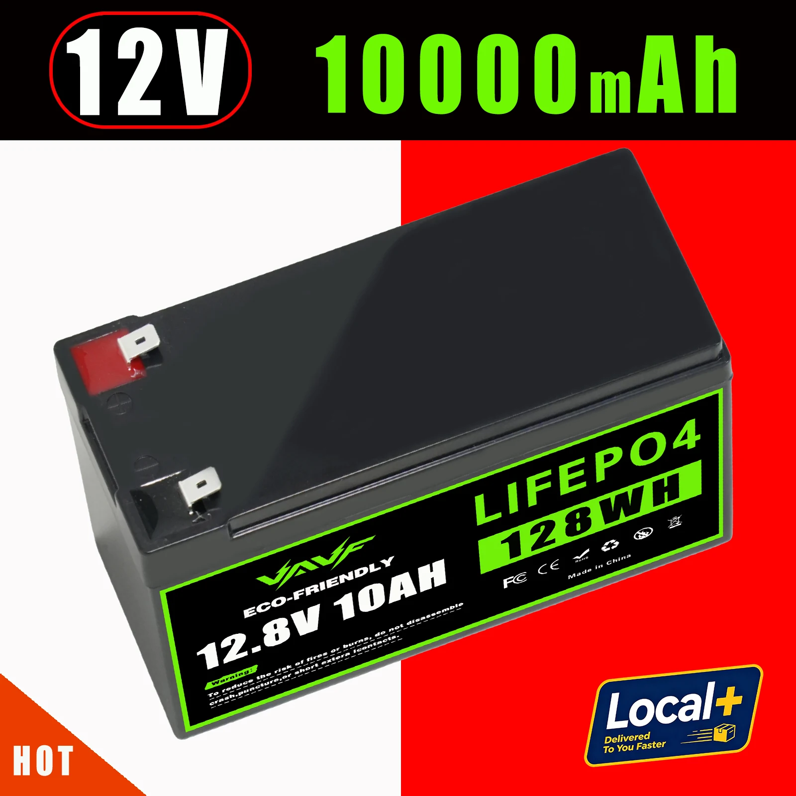 10000mAh 12,8V LiFePO4-Akkupack, für netzunabhängige Anwendungen, Solaranlagen, USV, Stromversorgung für Wohnmobile, Sicherheitsalarm, tatsächliche Kapazität, Lieferung aus europäischem Überseelager