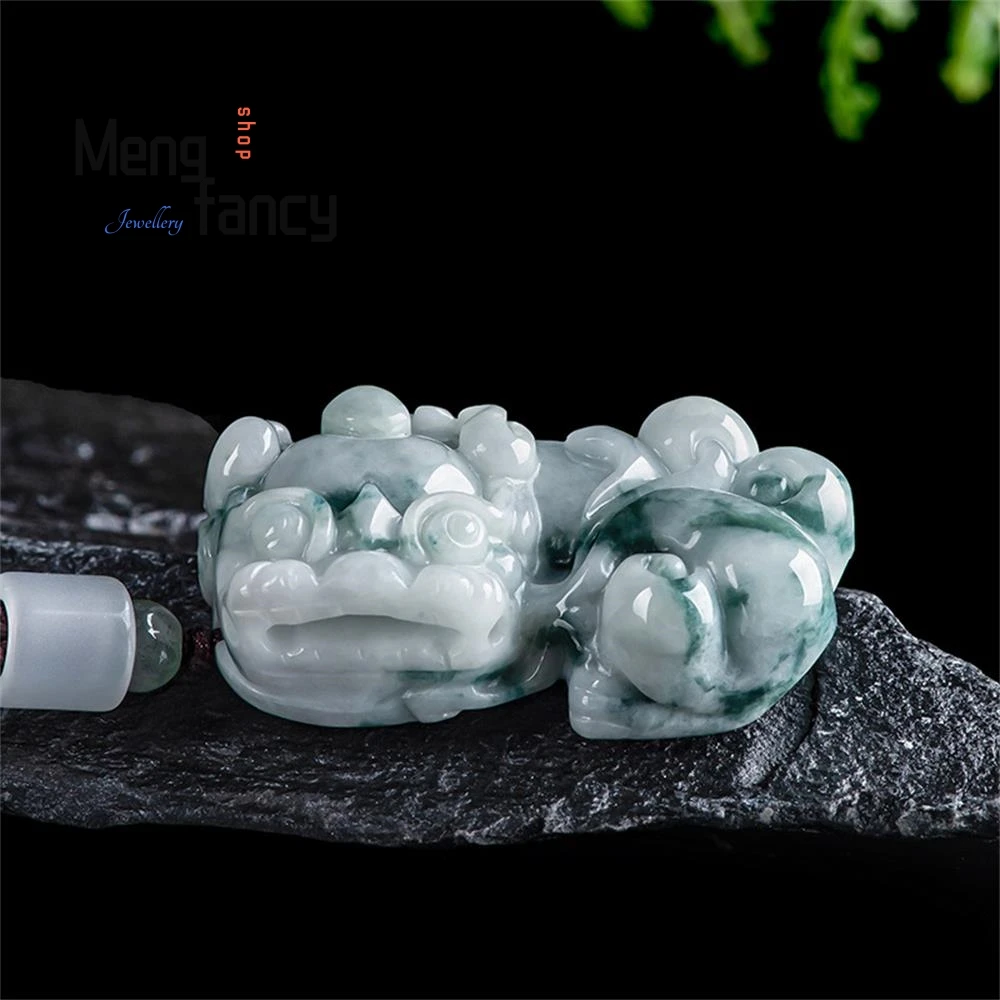 

Natural Myanmar A-goods Jadeite Floating Flower Ruyi Brave Icy Jade Pendant Through The Wealth Pendant Men's Necklace High-grade