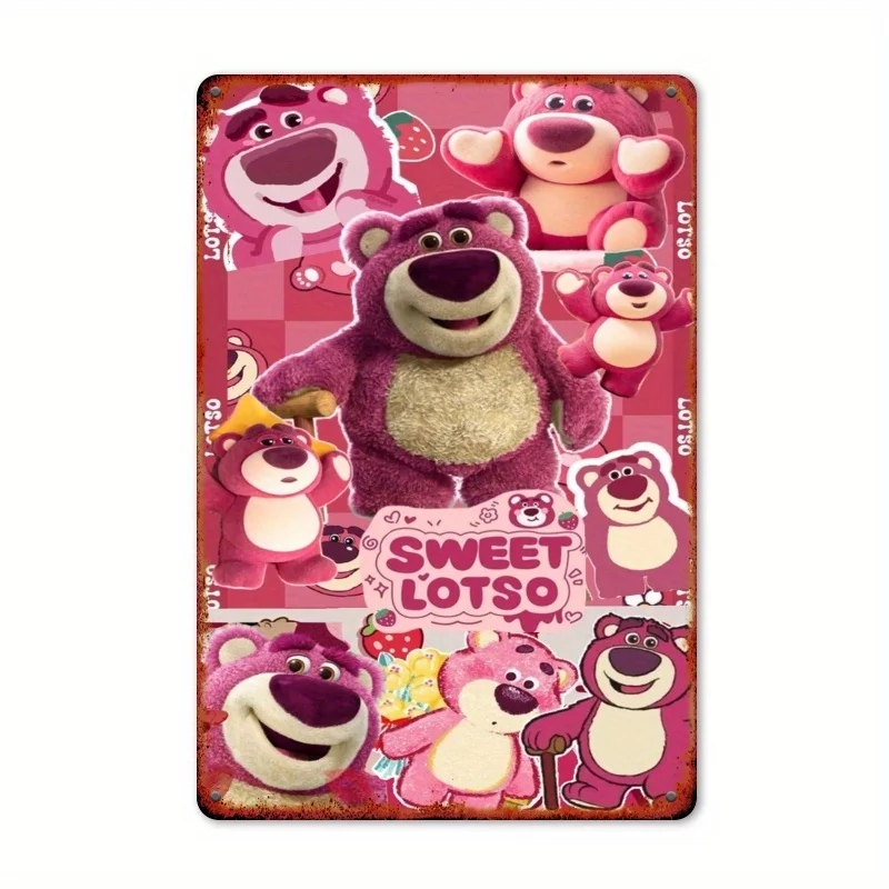 قطعة واحدة من لافتة تعليق على الحائط حديدية مقاس 20.32 × 30.48 سم من Sweet Lotso - تصميم الدب الكرتوني الوردي مع نص "Sweet Lotso"، مثالي لغرفة الأطفال