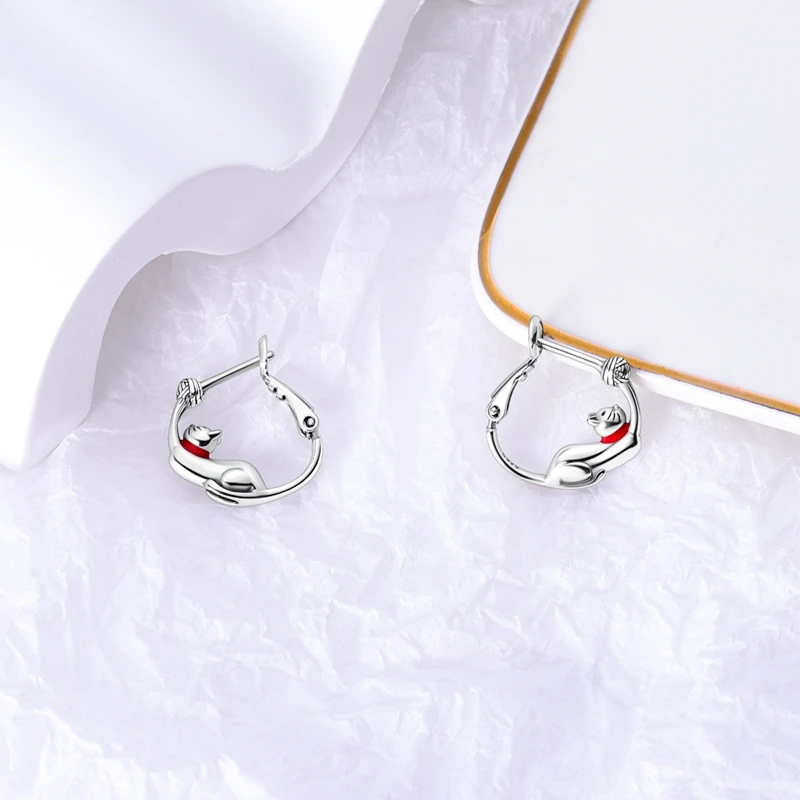 925 Sterling Silver Cute Cat Dog Paw Prints Series Jewelry Zircon Circle Hoop Earrings Women Earring Jewelry Gifts Accessories