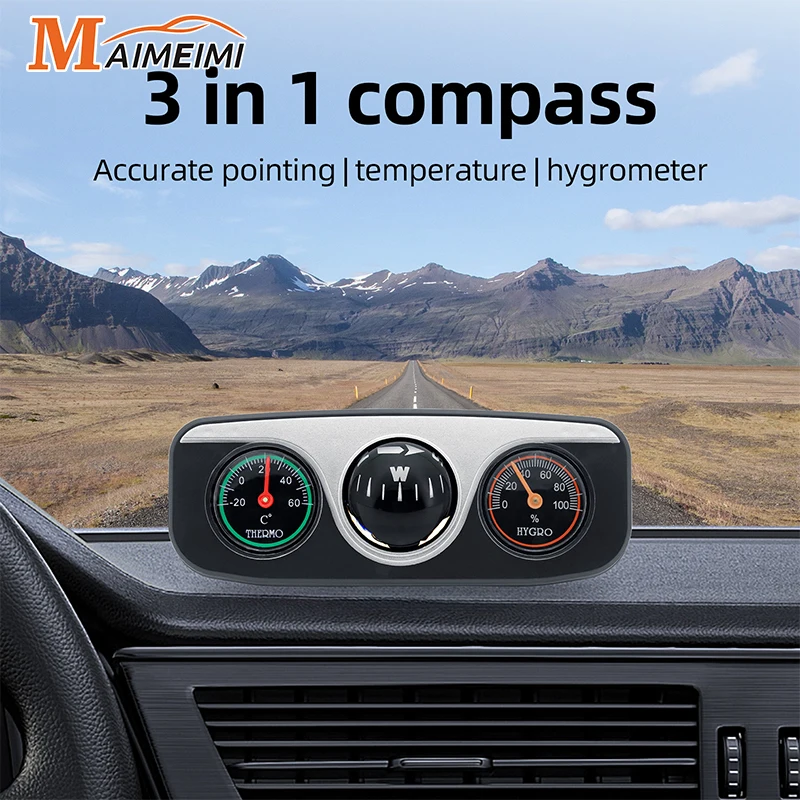 3 in 1 Car Vehicle Dashboard Thermometer Hygrometer Compass Navigation Ball Accurate Pointing Auto Interior Accessories