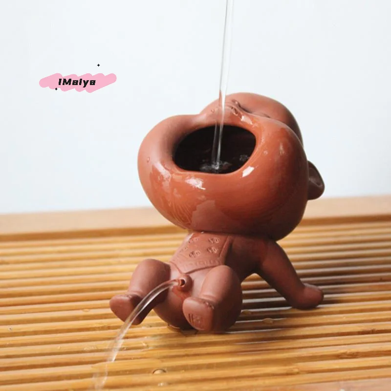 M-Cute Purple Sand Urine Boy Tea Pet Household Can Raise Tea Table Ornaments Fun Peeing Doll Tea Toy Set Accessories