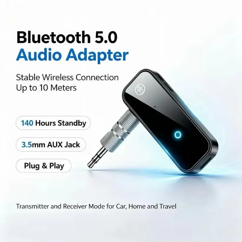 PC Device Bluetooth 5.0 2‑in‑1 Wireless Audio Adapter Receiver Transmitter 3.5mm AUX Jack Hands‑Free Call