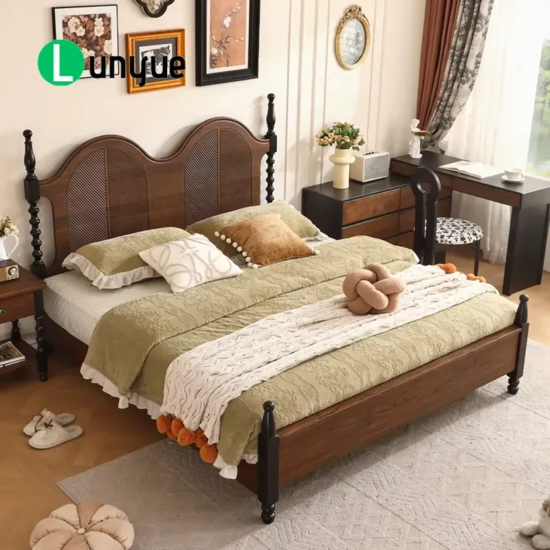 South American Black Walnut Bed 1.8m Solid Wood Double Bed Medieval Modern French Retro Style Master Bedroom Furniture