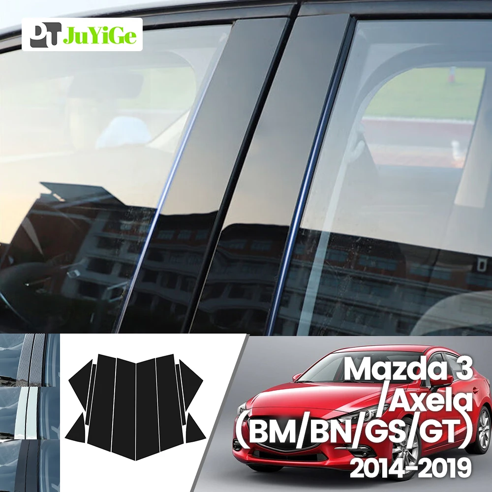 

For Mazda 3 Axela BM BN GS GT 2014-2019 2015 2016 Bright Black Carbon Fibre Window Door B C Sticker