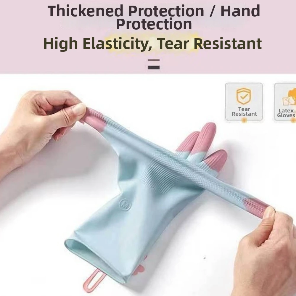 Non-Slip Dishwashing Gloves Tear-Resistant Cartoon Bear Household Gloves Reusable Hanging Kitchen Cleaning Gloves Multipurpose