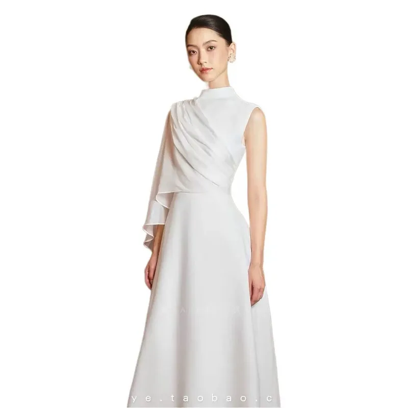 BEWQ Elegancka Sukienka Damska Moda Dekolt O-neck Patchwork Bez Rękawów Jednolity Kolor Wysoki Stan Sukienka Wieczorowa na Imprezę Jesień 2025 Nowość