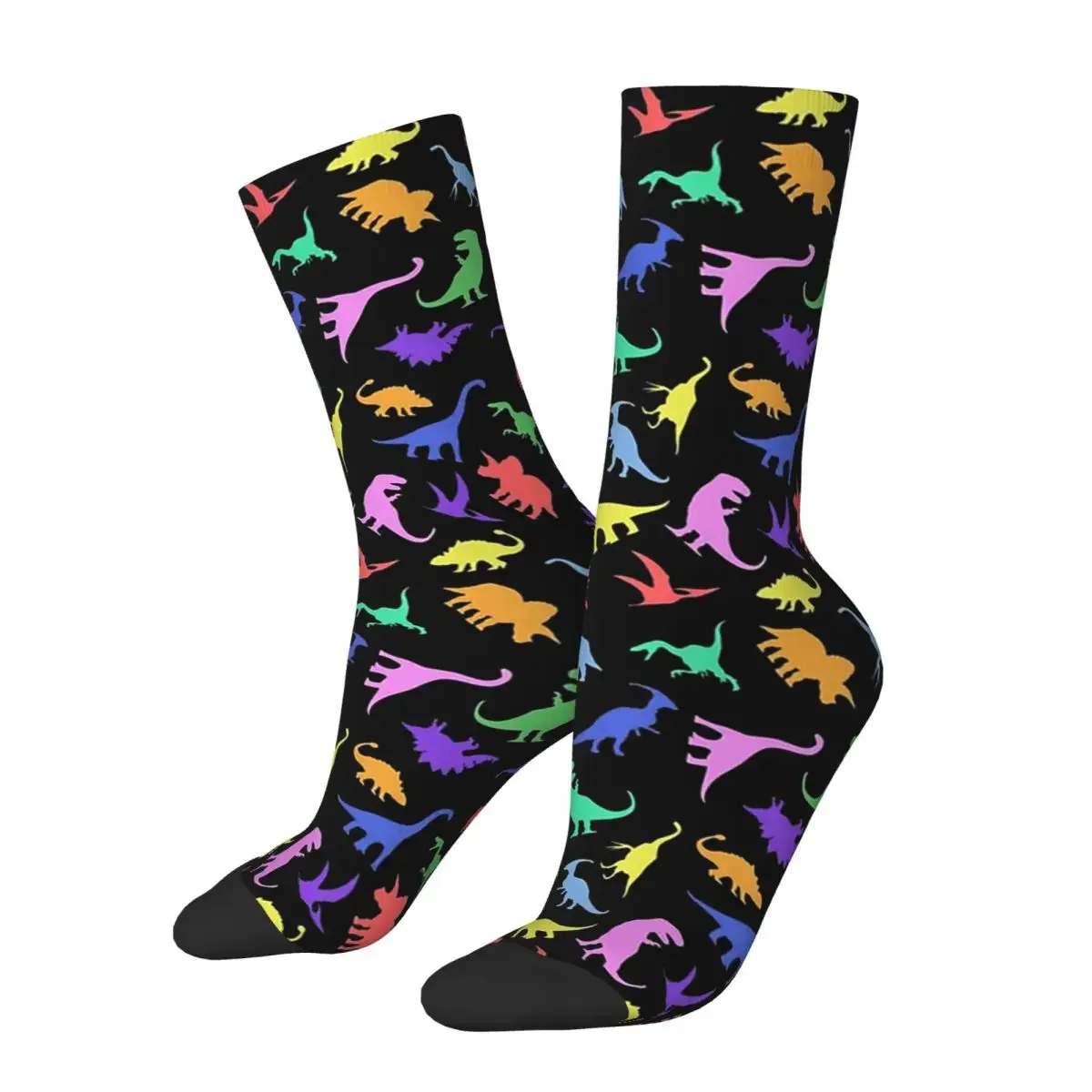 

Fun Dinosaur Pattern (Black Background) Socks High Quality Stockings All Season Long Socks for Man's Woman's Birthday Present