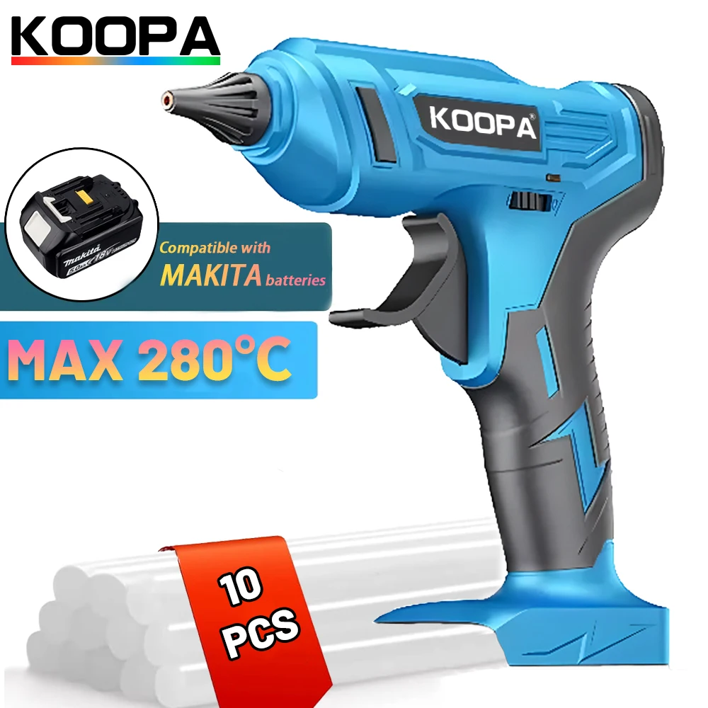 Koopa Fast Preheating Cordless Rechargeable Hot Glue Gun with 10Pcs Premium Glue Stick for 18V Makita Battery, for Art, Wood