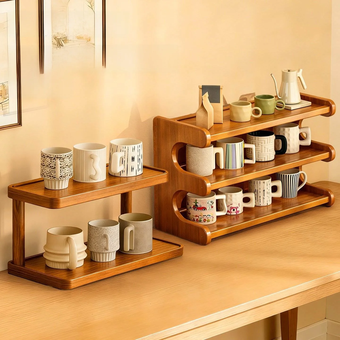 

Деревянный многоярусный настольный органайзер для дома: подставка для чашек, кофейных кружек, для обеденного стола, кухонные аксессуары