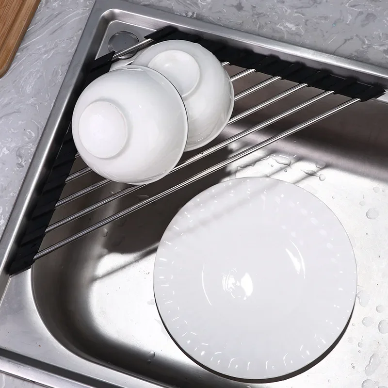 Triangular Roll Up Dish Drainer, Kitchen Sink Organizer Sponge Cloth Holder
