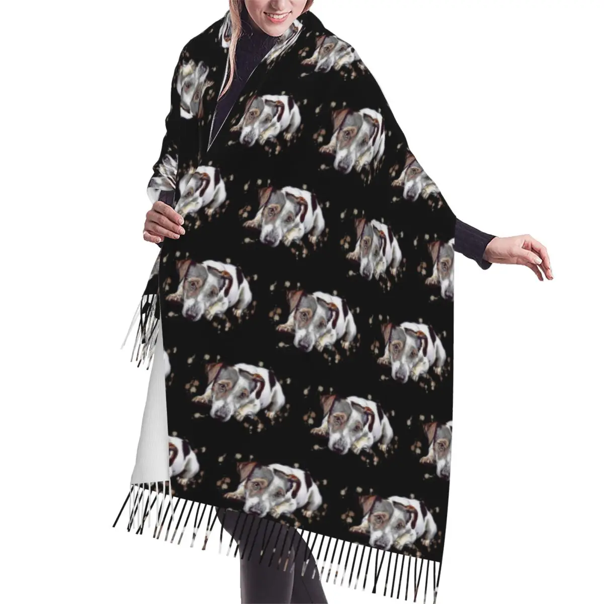 

Милый Джек-рассел-терьер, подарок для любителей собак, шарф для мамы, шарфы с кисточками для женщин, мягкие теплые шали и накидки, большая зимняя шаль