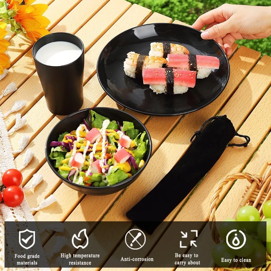 مجموعة أدوات التخييم المحمولة من كيراتون مع أوعية كوب خفيفة الوزن قابلة لإعادة الاستخدام وأدوات مائدة من الفولاذ المقاوم للصدأ