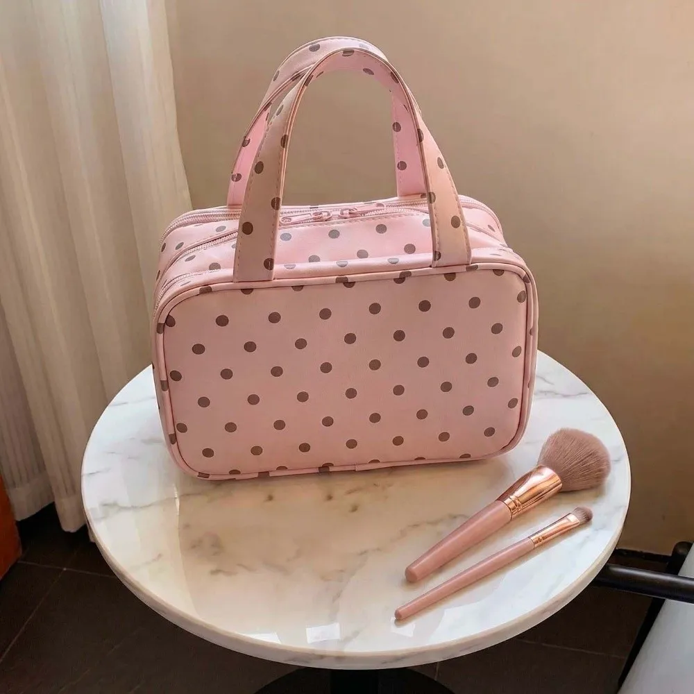 Waterproof Cosmetic Bag Large Capacity Polka Dot Toiletry Case Portable Handle Luggage Sleeve Travel Organizer Travelers