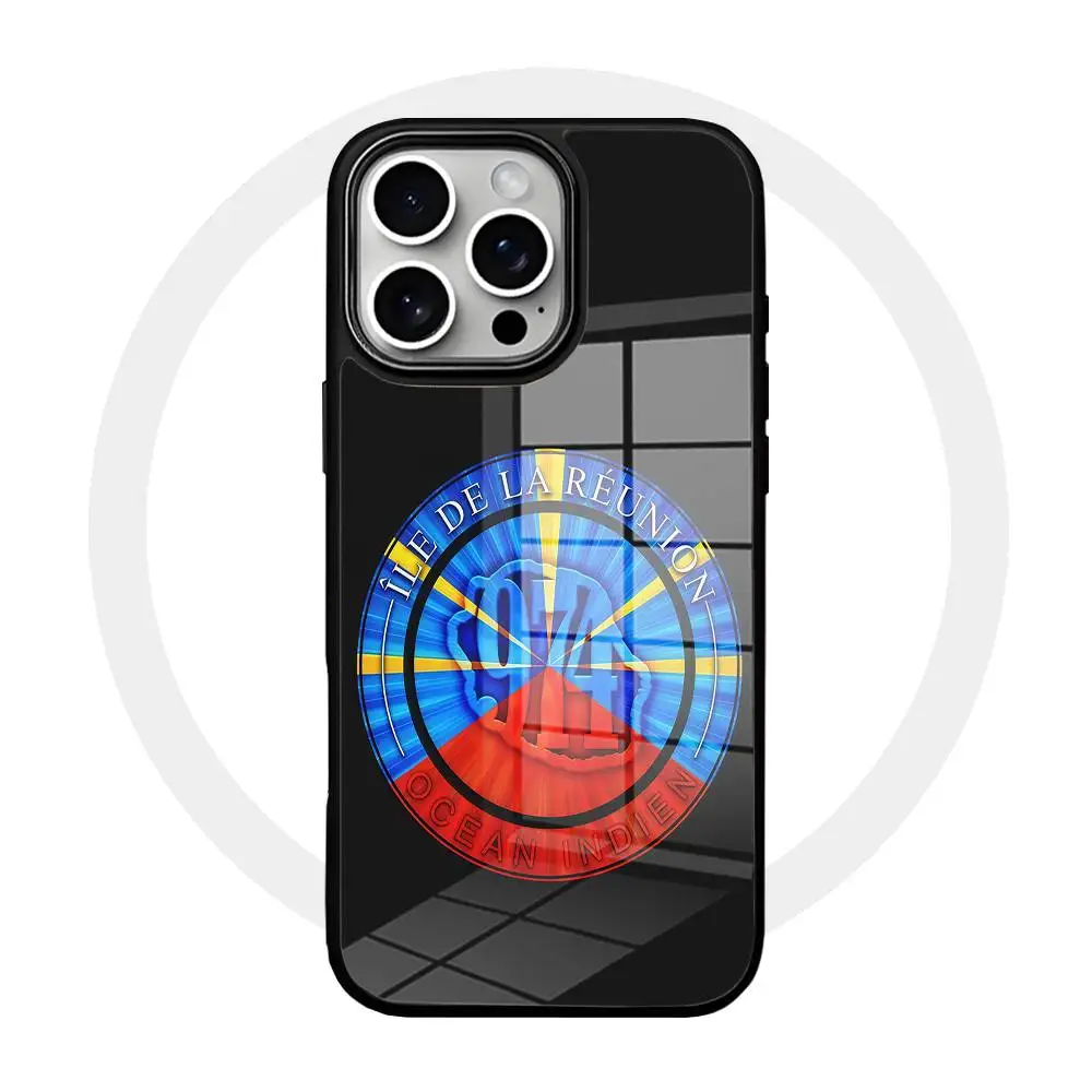 

974 Reunion Island Logo Phone Case Magnetic Glass Phone Case For Iphone 16 15 14 12 11 13 Pro Max Mini Puls Cover
