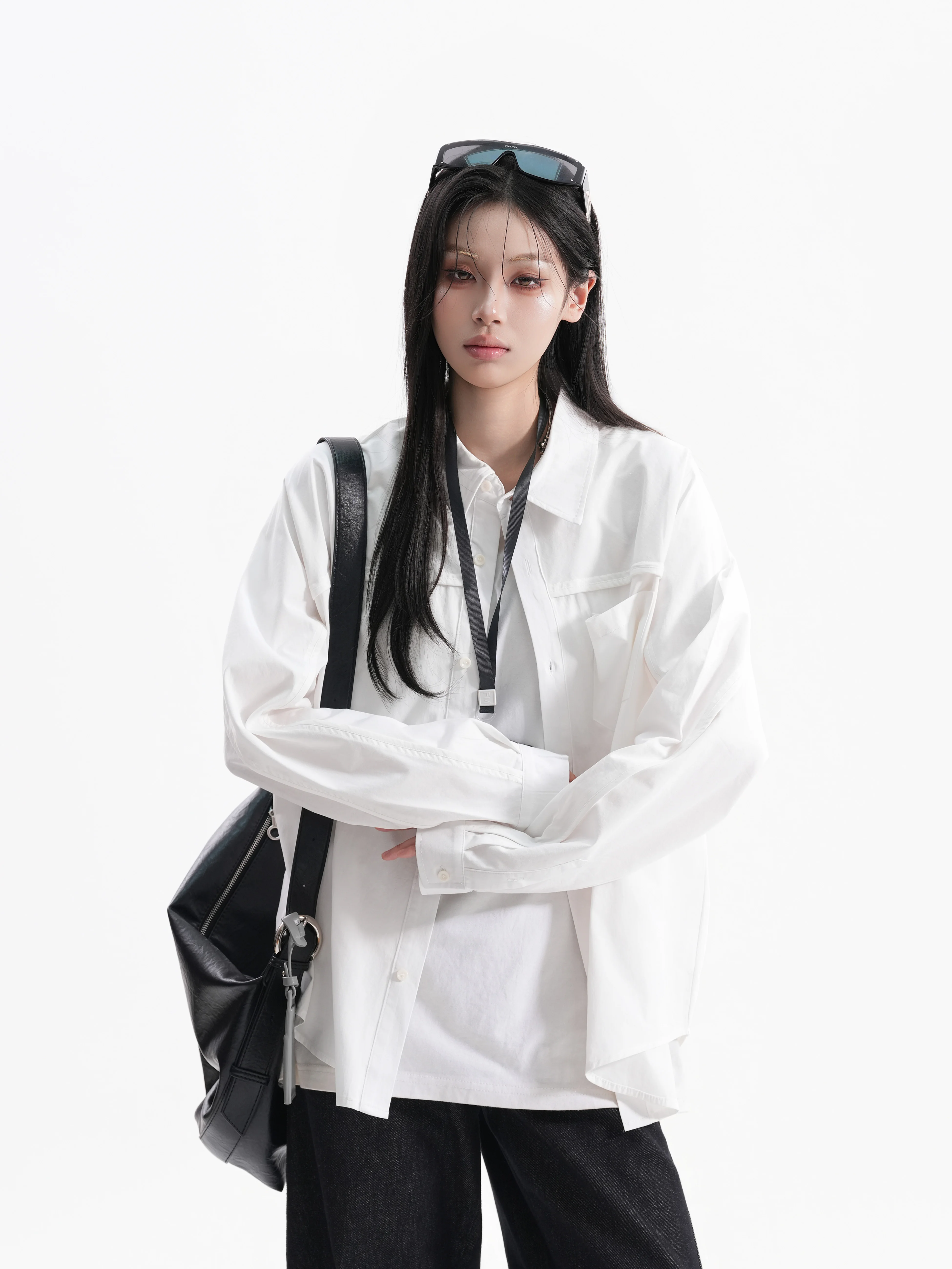 Loose Fit Long Sleeve Basic Style Collared Shirt Women's Comfortable Style Korean Fashion Commute Shirt CleanFit Cotton Blend