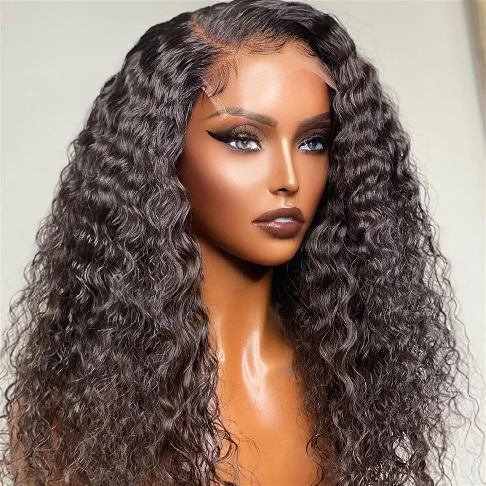 Long 180Density Glueless Soft 26Inch Natural Black Kinky Curly Lace Front Wig For Women Baby Hair Synthetic Preplucked Daily