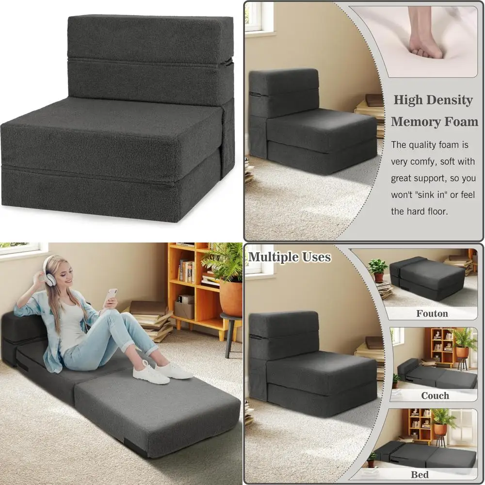 Convertible Memory Foam Sofa Bed with Back Support, Futon Floor Mattress for Living Room Sleeper Chair