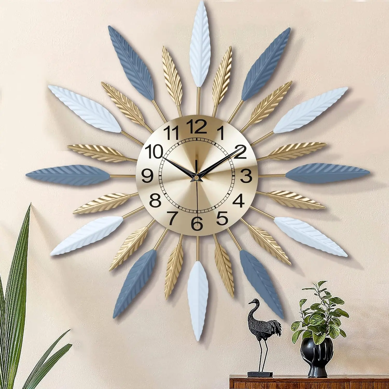 

23 Inch Silent Large Wall Clock for Living Room Decor, Sunburst Design, Battery Operated Modern Art Deco