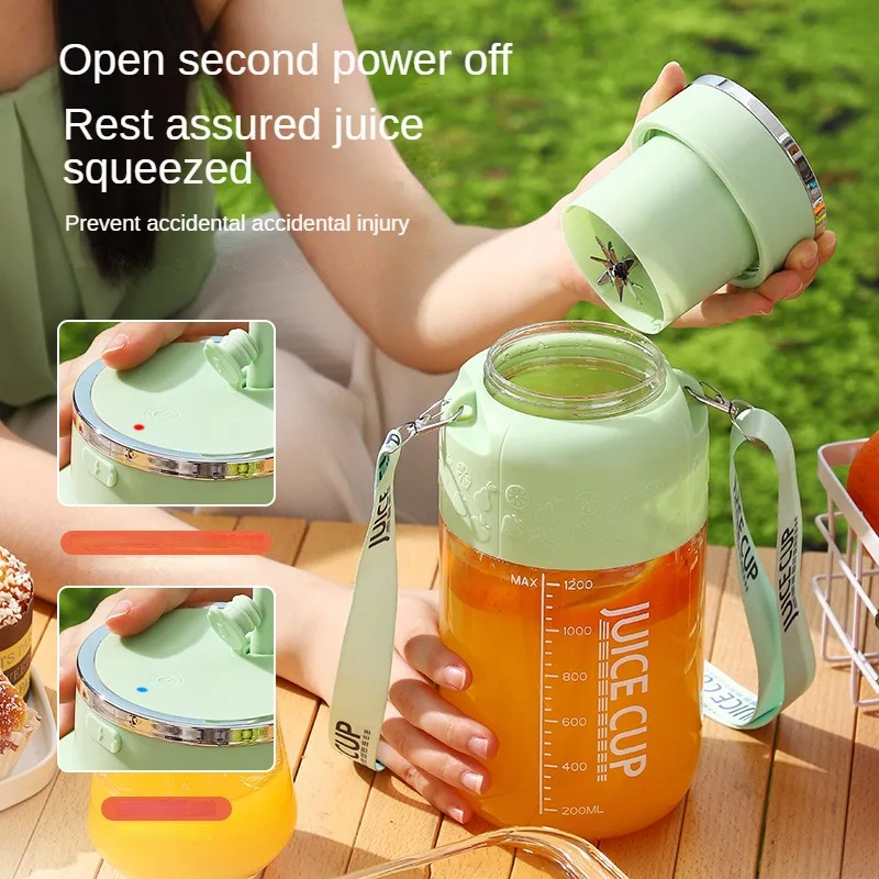 1200ml Electric Fruit Juicer 14 Blade Portable Home USB Rechargeable Sports Bottle Juicing Cup Mixer for Shakes and Smoothies