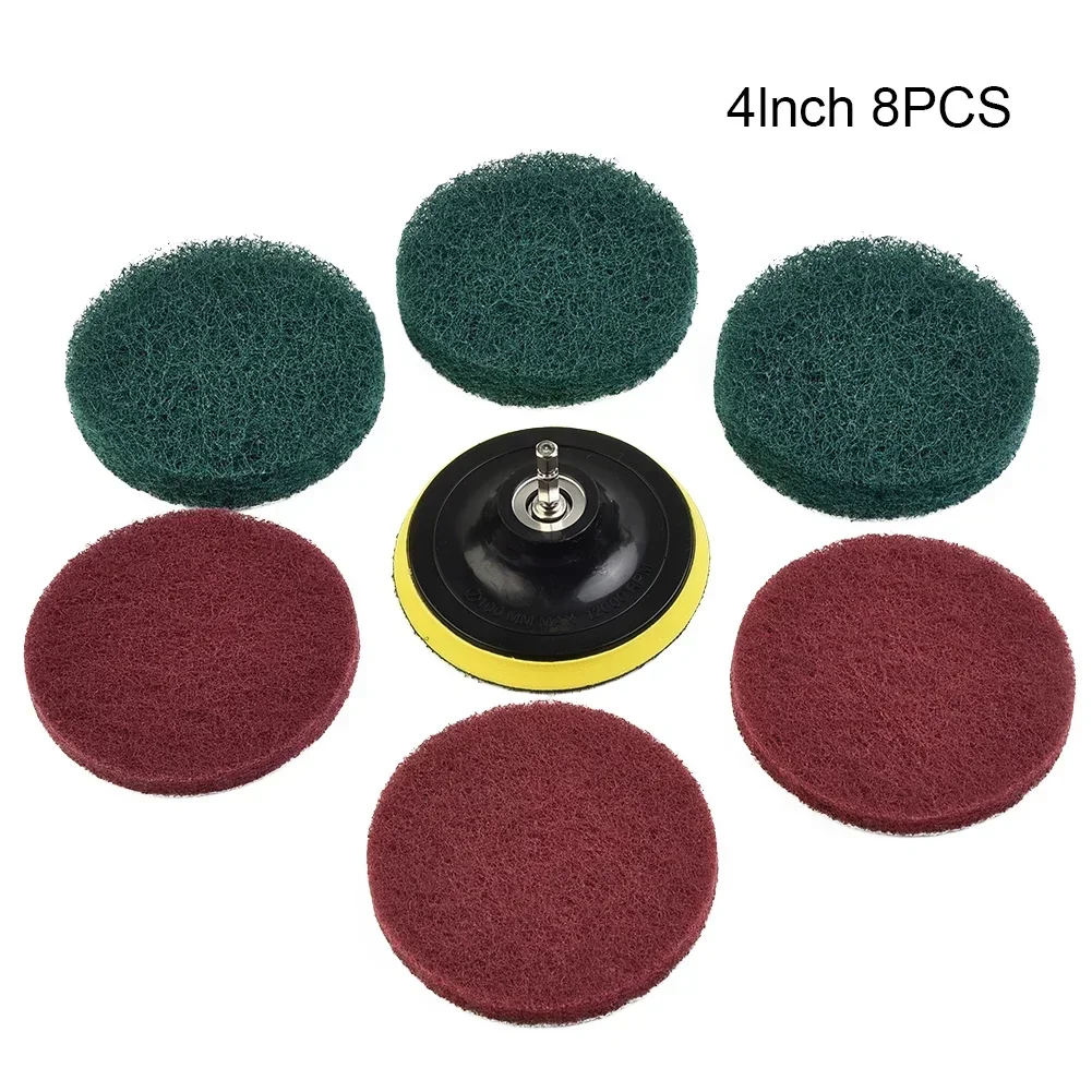 8pcs/set 4 Inch 100mm Industrial Scouring Pad Hook & Loop Sanding Pads   Nylon Polishing Pad For Cleaning Polishing Debur