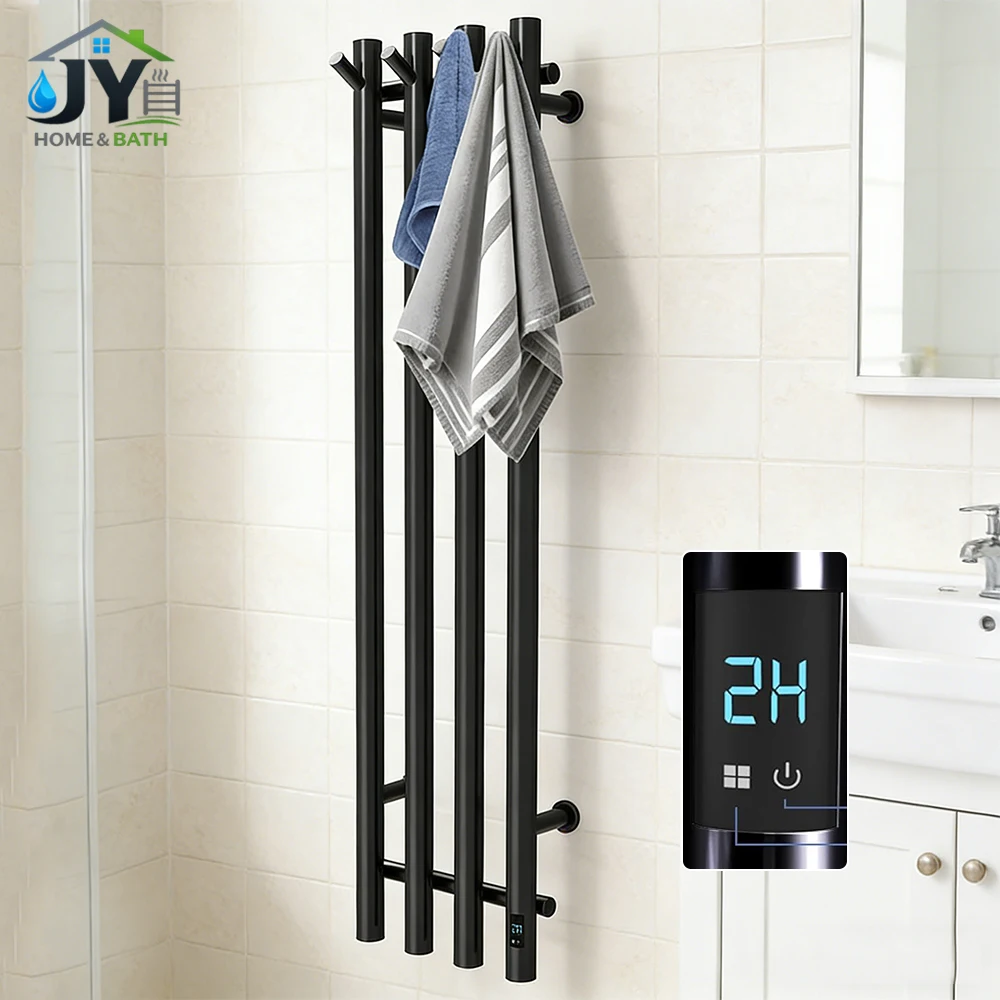 

Electric Towel Warme 3/4 Bars Heated Towel Rail Timer Temperature Control Bathroom Towel Dryer Exposed Concealed Installation