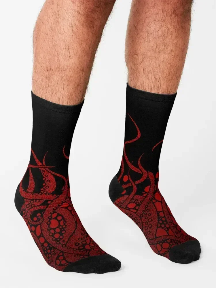 red tentacles on black Socks Climbing valentine gift ideas basketball golf Girl'S Socks Men's