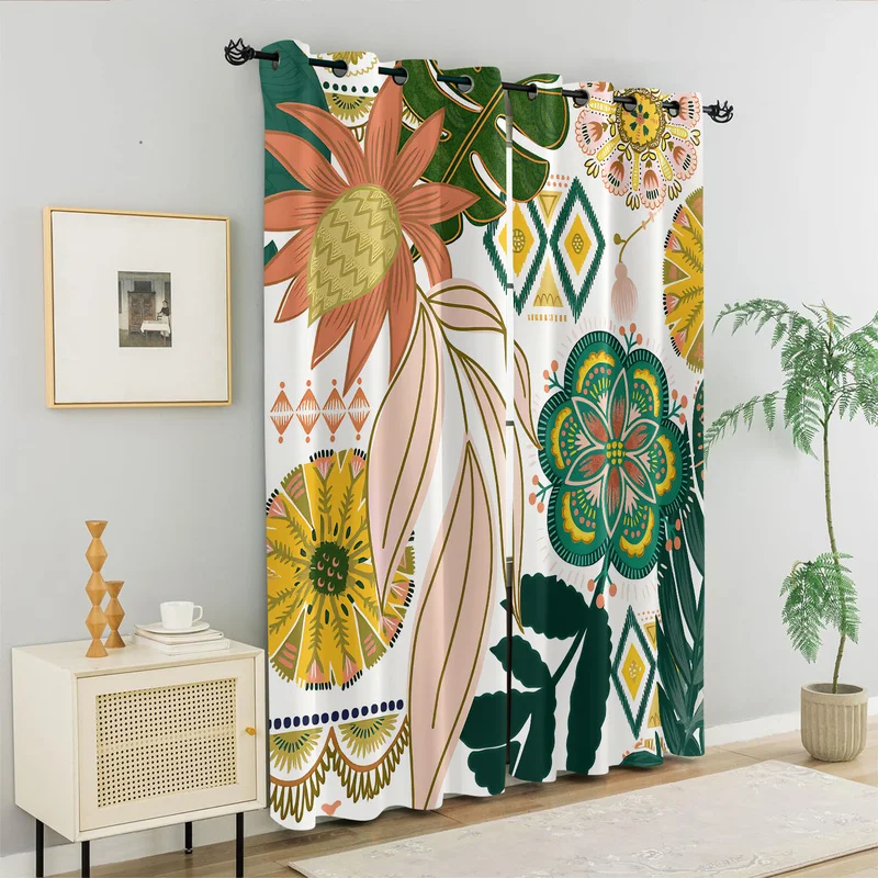 Bohemian Tropical Floral Print Curtains Thermal Insulated Window Drapes for Bedroom Living Room Home Decor Light Blocking