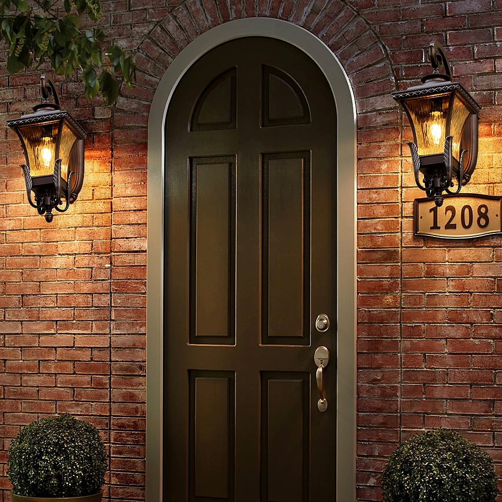 Outdoor Wall Lamp Fixtures Retro Porch Light Vintage Led Night Chandelier for House Gate Patio Garden Exterior Sconce Brown+Gold