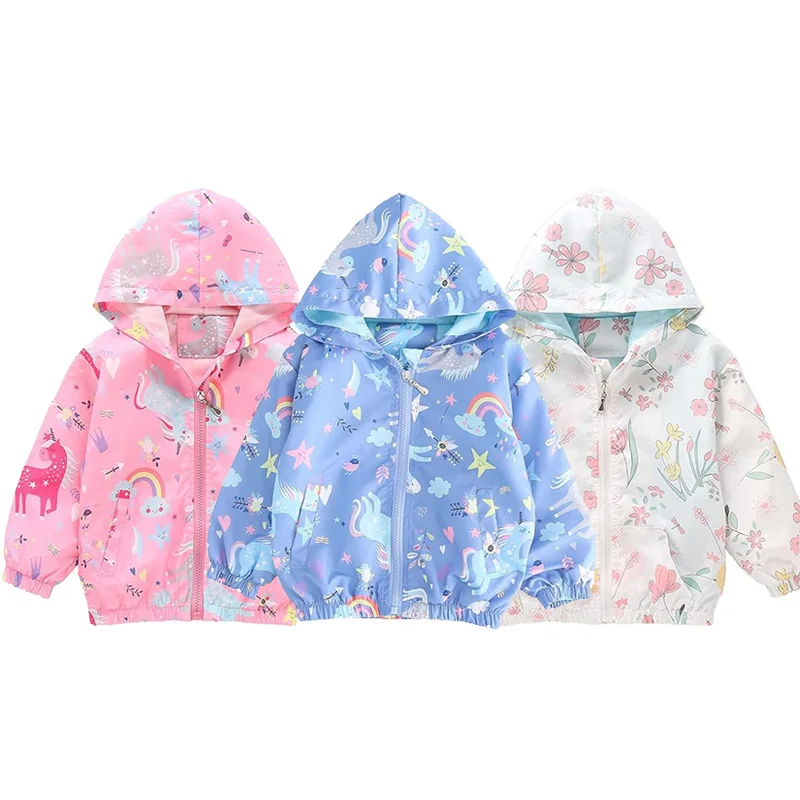 Little Hand Girls Cartoon Unicorn Jackets Spring Zip Kids Long Sleeve Hooded  Windbreaker for Toddler Pink Outwear 2-7T