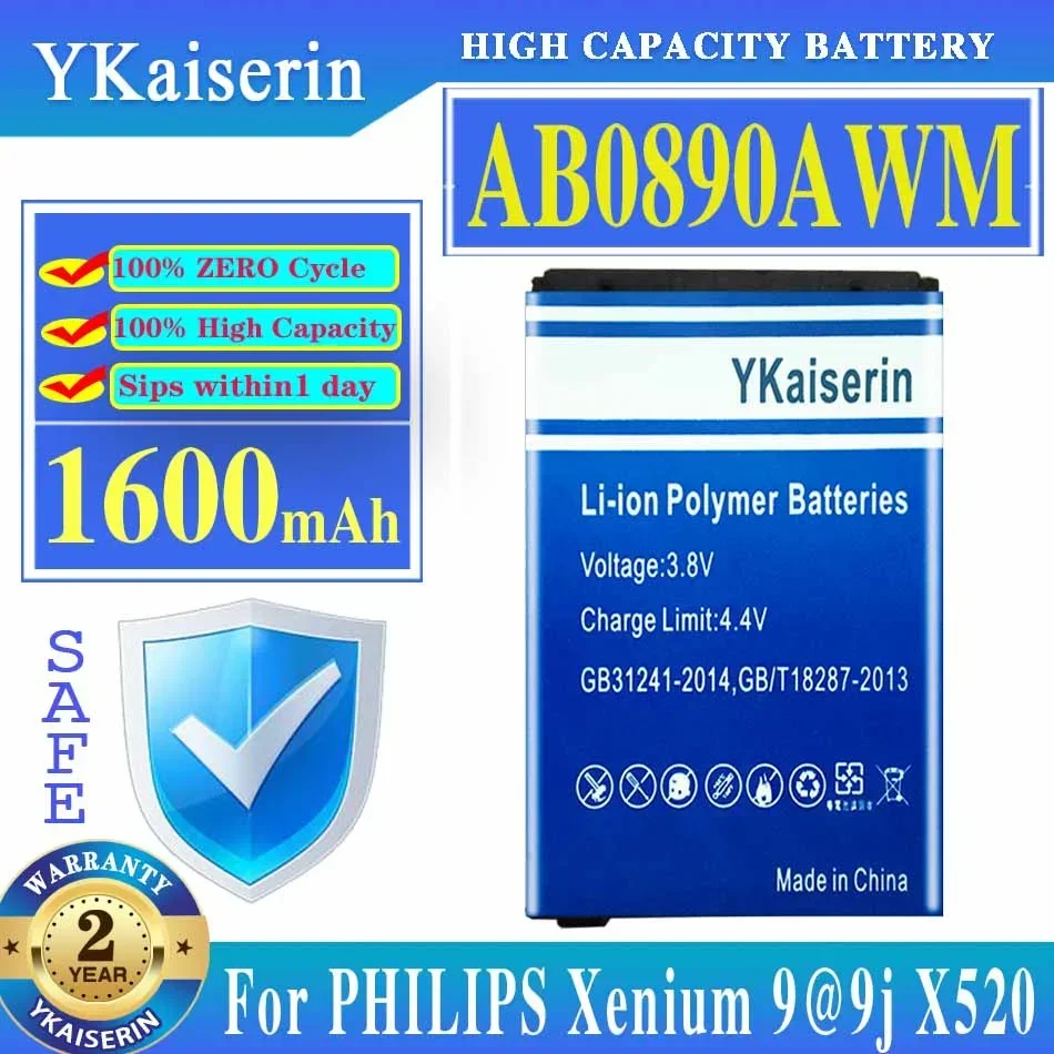 

YKaiserin Battery AB0890AWM 1600mAh For PHILIPS Xenium 9@9j X520 AB0890EWM DWM AWM Mobile Phone Batteria + Tracking Number