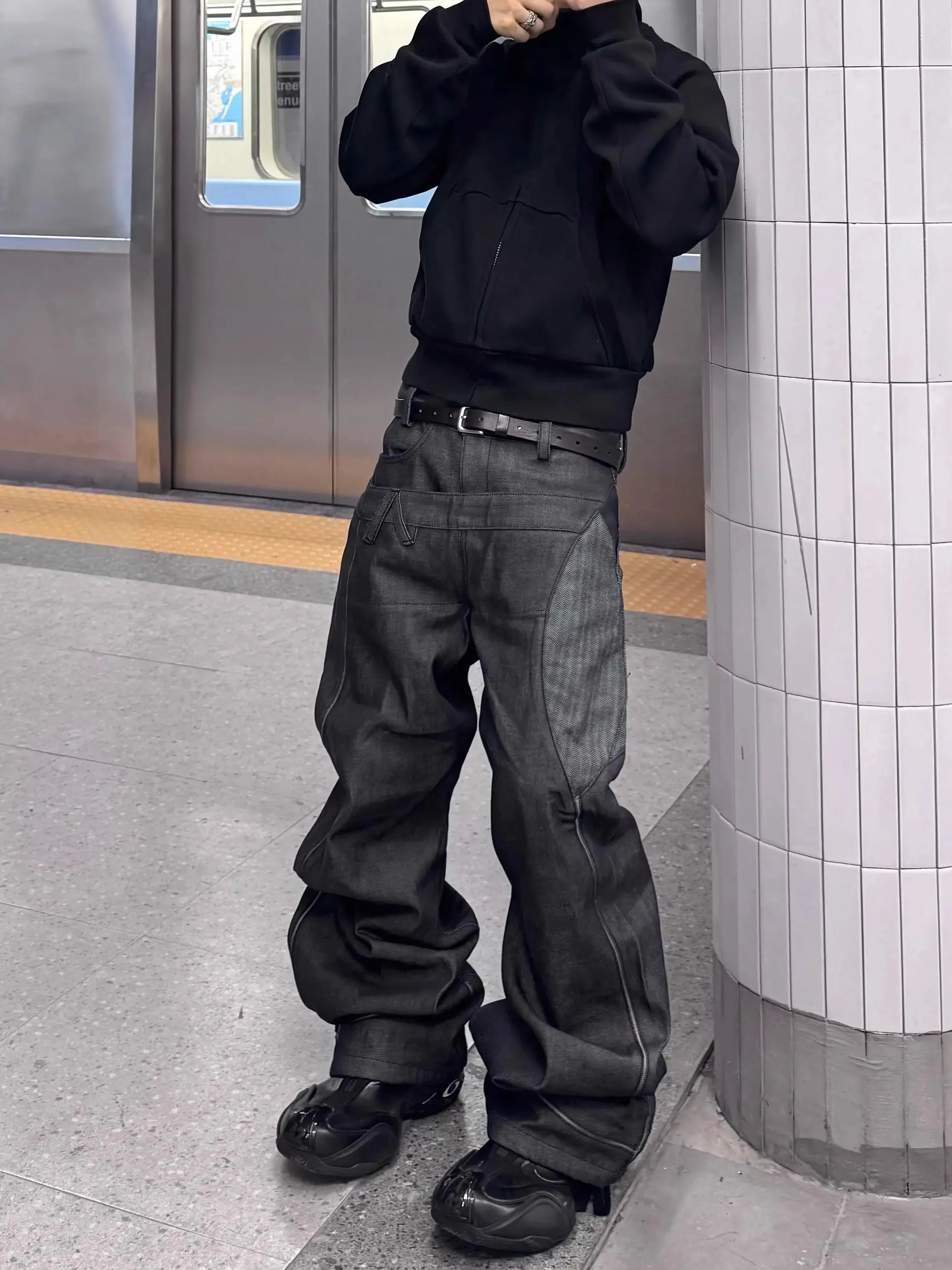 

Waed High Street Original Denim Casual Wide Leg Jeans Men's Cleanfit Versatile Long Pants American Sle mid Waist Zipper