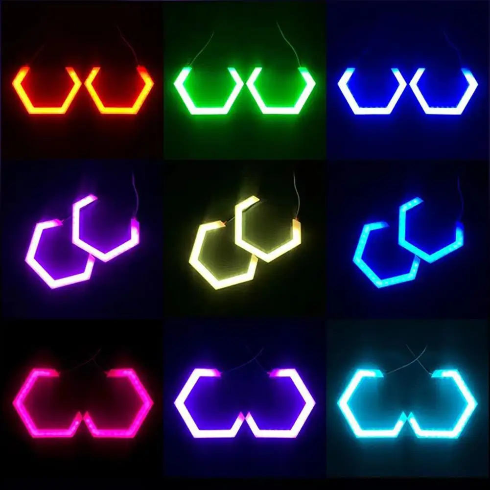 

RGB Amber Hexagon Angel Eyes Halo Rings 70mm 80mm 86mm 90mm for Car Motorcycle UTV ATV Headlight Turn Signal Light 12V 24V P3W4