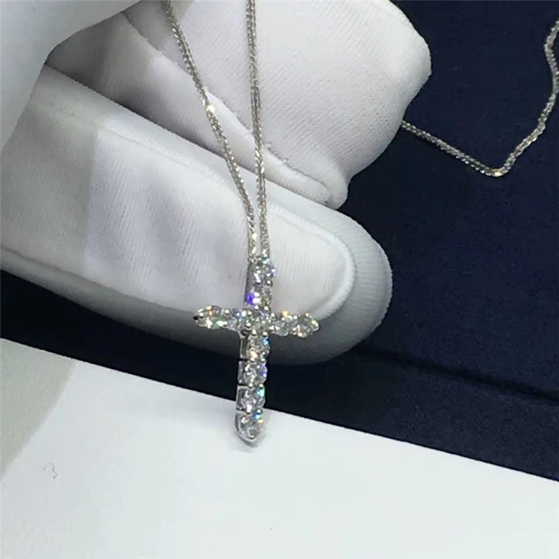 

Bling Zirocn Stone 925 Sterling Silver Crorss Pendant Long Chain Necklace for Women Fashion Jewelry 2020 New Best GIft