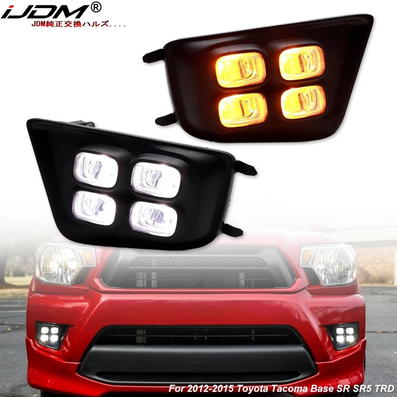 

Дневные ходовые огни iJDM для Toyota Tacoma, белый/янтарный светодиодный противотуманный светильник, сменная рамка в сборе с указателем поворота DRL 12-2015