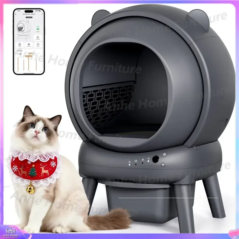 Automatic Self Cleaning Cat Litter Box with App Control Smart WiFi Enabled Easy Disassembly for Medium Cats Low Noise Odor