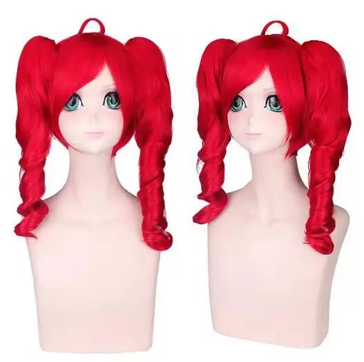 Anime Kasane Teto wig cosplay women cute red ponytail wig high heat resistant hair Teto wig free wig cap long curly hair