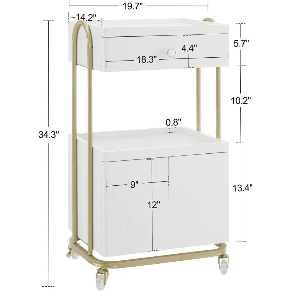 Salon Trolley with Universal Wheels, Storage Rolling Cart with Drawer, Barber Shop Tool Organizer for Hair Stylist,Metal Trolley