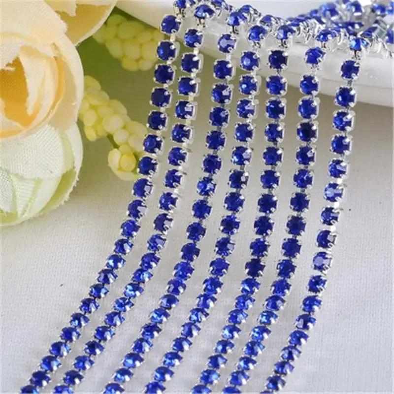 New Crystal Rhinestone Cup Chain Silver Based Densify Claw Rhinestones Cup Chain Sew on Glue on Trim DIY for Clothes Dress